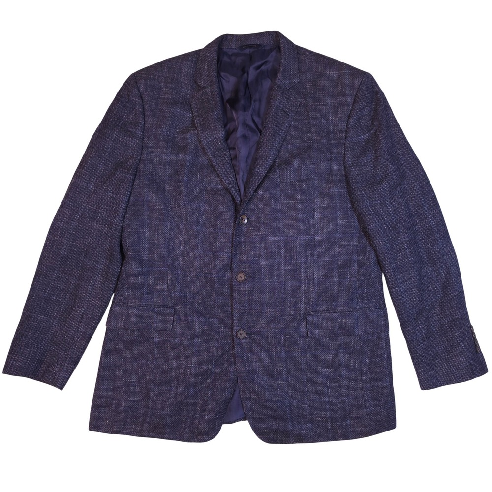 Brooks Brothers 46L Sport Coat Gray Blue Merino Wool Silk Linen Plaid Blazer